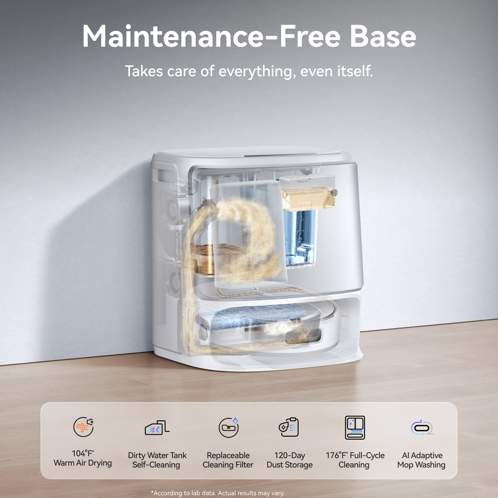 Maintenance-Free Base Narwal Flow with features listed on a light gray background