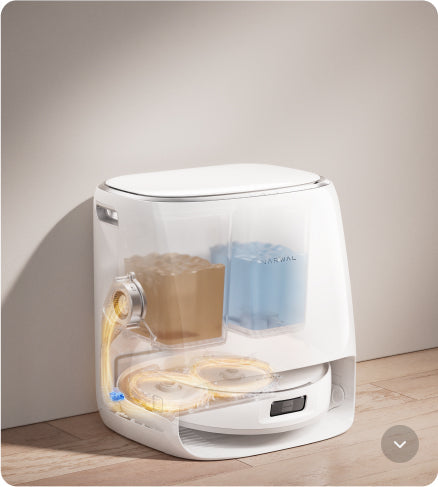 Narwal Freo Pro robot vacuum and mop base station auto-washing, drying, and self-cleaning for hands-free maintenance.