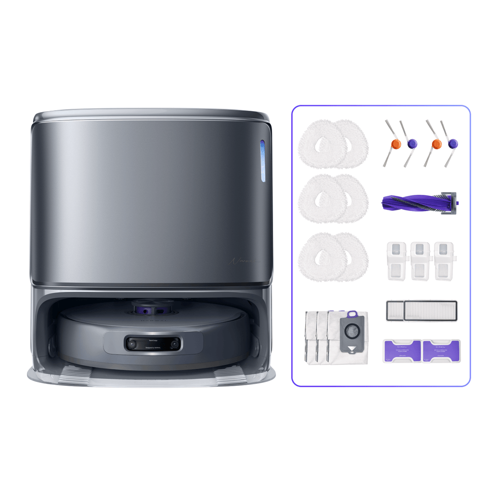 Component and accessory diagram for Narwal Freo Z10 Ultra robot vacuum and mop system.